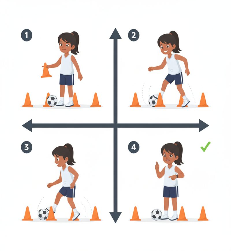Football exercise illustration, four panels