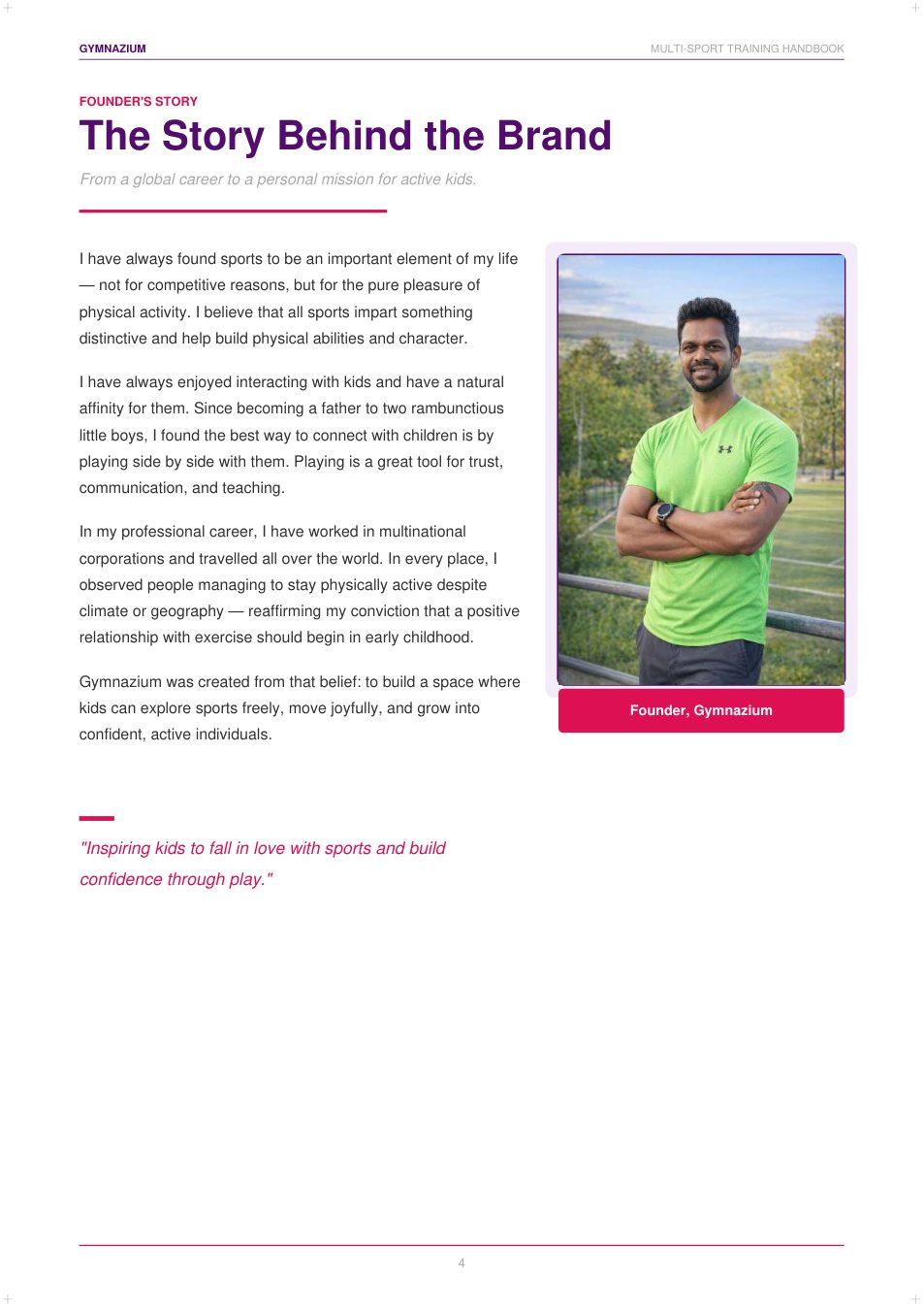 Handbook page, founder story